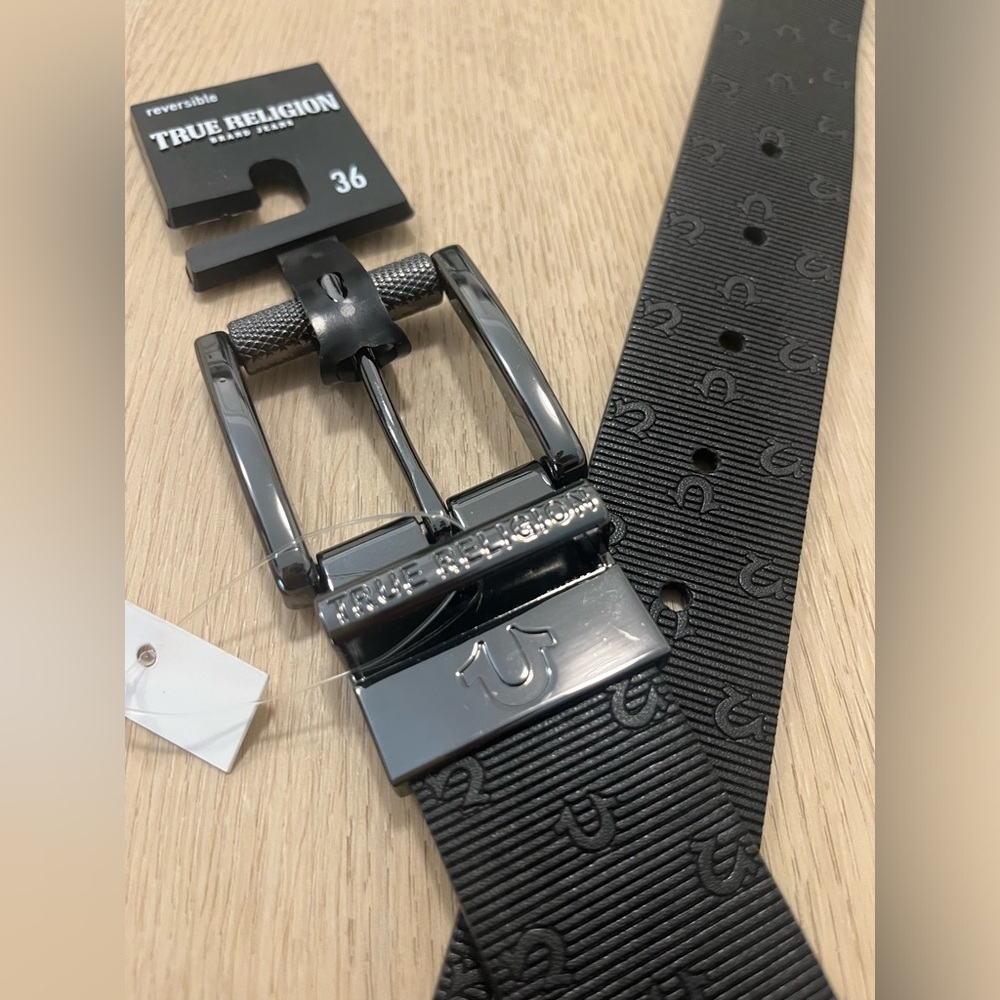 True Religion Black/Brown Reversible Lumin 2 Textured Belt
